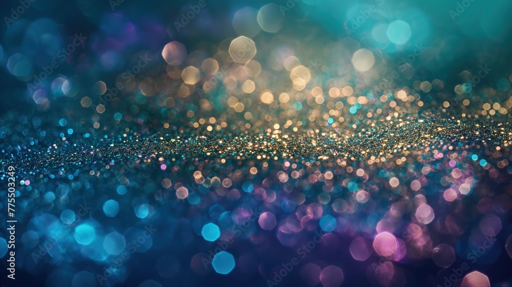 Enchanted Radiance Abstract Glitter Lights Dance in Turquoise, Brass, and Amethyst, Defocused Banner