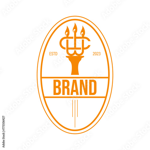 candle logo in form of letter c and w in badge style