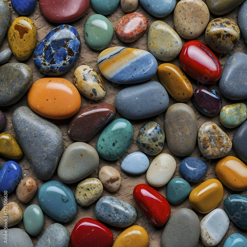 Colored beach stones background. Colored beach stones illustration. photo