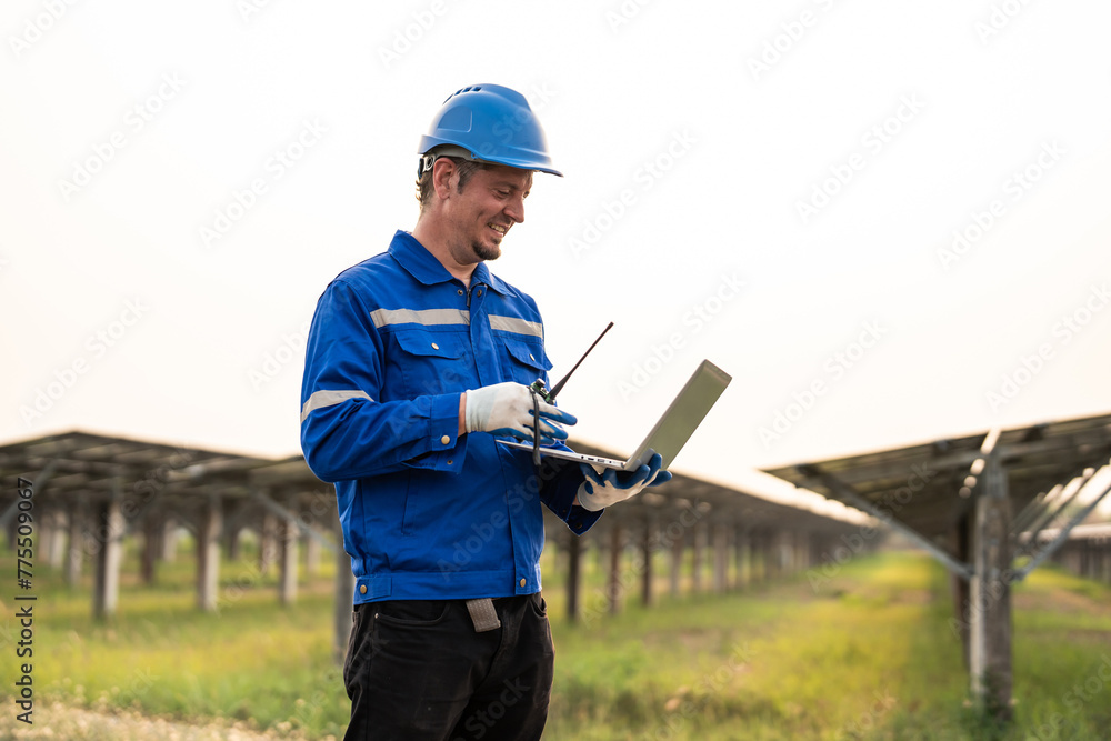 Fototapeta premium Professional engineer work to maintenance of photovoltaic panel system. 