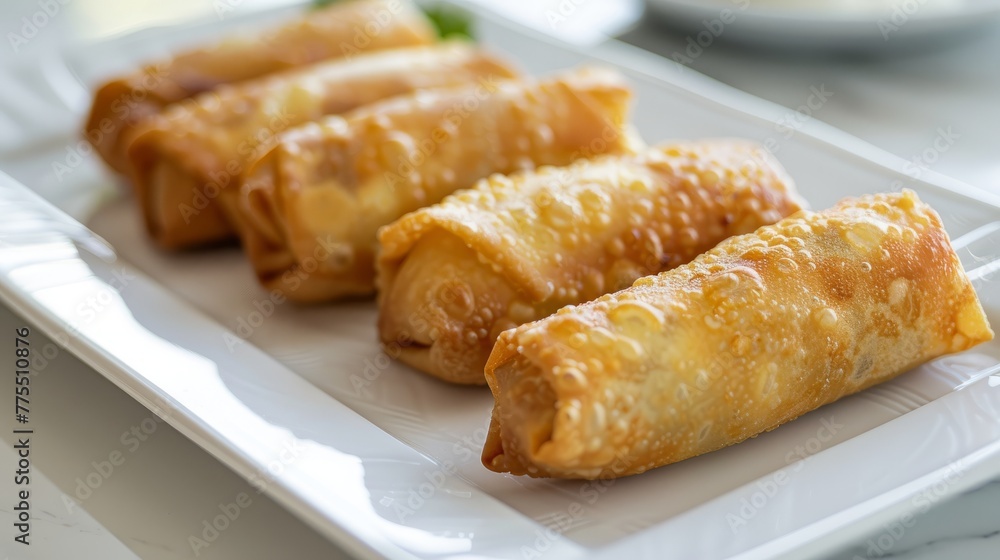 Golden and crispy egg rolls display a tempting fresh-from-the-kitchen appearance Golden and crispy egg rolls display a tempting fresh-from-the-kitchen appearance