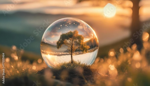 nature dans une bulle en verre concept de la nature et de son ecosysteme generative ia photo