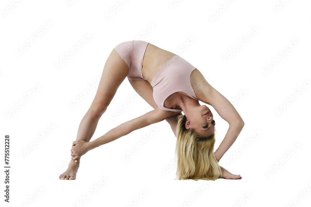 a young girl shows yoga asanas by lunging with her foot and leaning forward, isolated on transparent background, png a young girl shows yoga asanas by lunging with her foot and leaning forward, isolated on transparent background, png