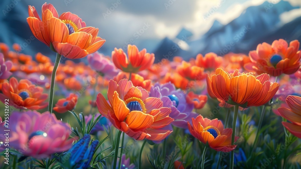 Obraz premium The vibrant colors of a fantastical garden blooming with alien flowers