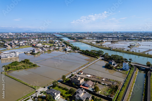 Aerial view of Dongshan township over Dongshan river in Yilan, Taiwan photo