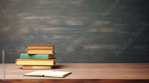 books on the wooden table in the classroom, 