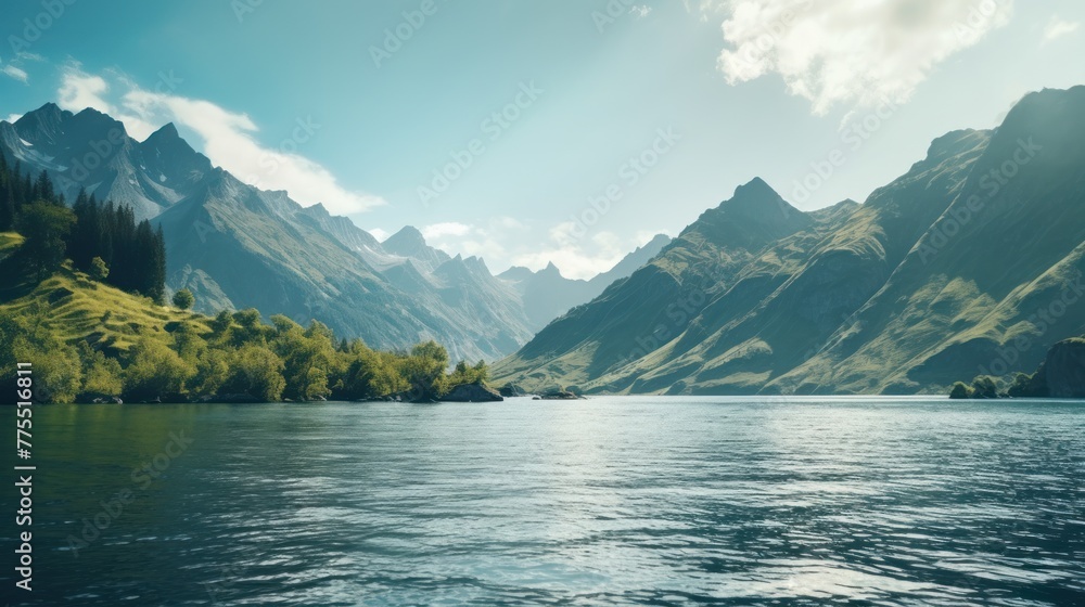  Beautiful lake and mountain background 