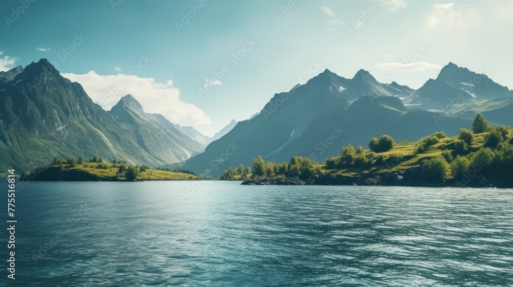  Beautiful lake and mountain background 