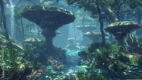 3D rendered underwater fantasy landscape.