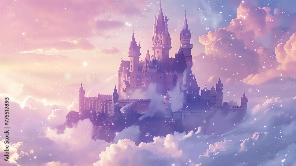 Fototapeta premium Castle in fairyland cloudy sky