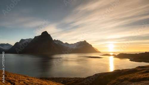 midnight sun hoven mountain gimsoy island lake lofoten islands n