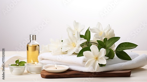 Spa still life with white flowers isolated on white background. 