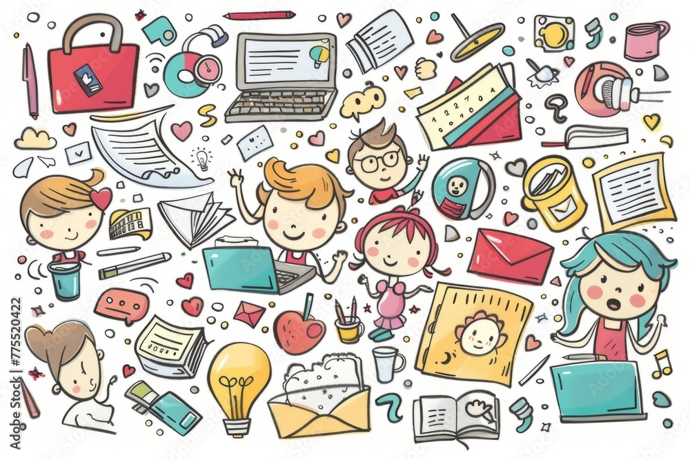 Cartoon cute doodles of a busy day at the office, with characters multitasking, answering phones, and tackling their to-do lists with determination, Generative AI Cartoon cute doodles of a busy day at the office, with characters multitasking, answering phones, and tackling their to-do lists with determination, Generative AI