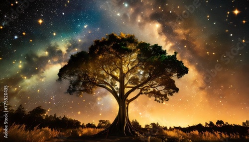 huge trees of life blend with psychedelic colored galaxies with stars galaxy clouds 3d generative ai