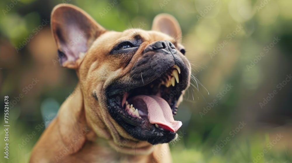 A close-up of a French bulldog with a comically wide yawn, highlighting their expressive faces A close-up of a French bulldog with a comically wide yawn, highlighting their expressive faces
