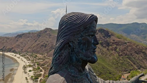 Cape Fatucama, Dili, East Timor - Upper Part of Cristo Rei of Dili Statue - Orbit Drone Shot photo