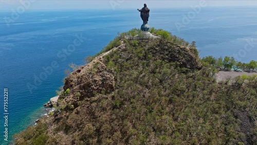 Cape Fatucama, Dili, East Timor - Cristo Rei of Dili Statue - Aerial Drone Shot photo