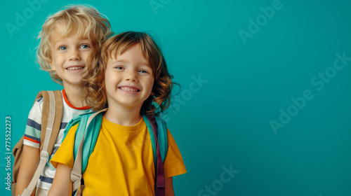 portrait of a smiling child going to school, welcome to the school, happy go lucky kids, handsome and cute boys photo