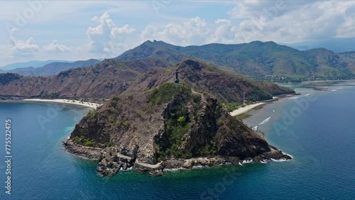 Aerial View Of Cape Fatucama With Cristo Rei of Dili In East Timor. photo