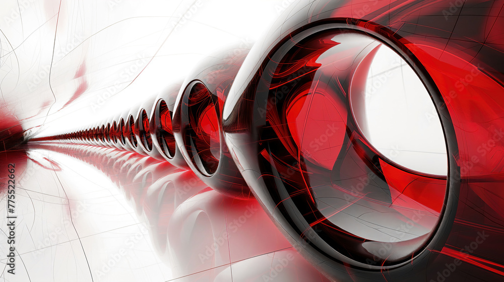 3D Abstract perspective line shape, red and black on white background 3D Abstract perspective line shape, red and black on white background