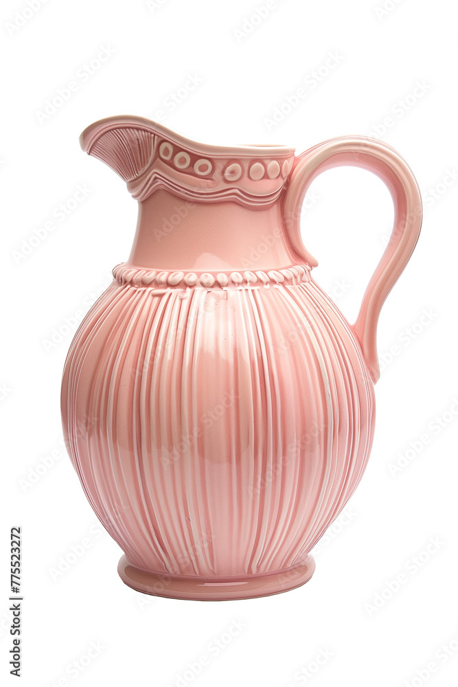 The light pink ceramic vase has an elegant and curved shape with delicate grooves on the body. product photo on transparent background