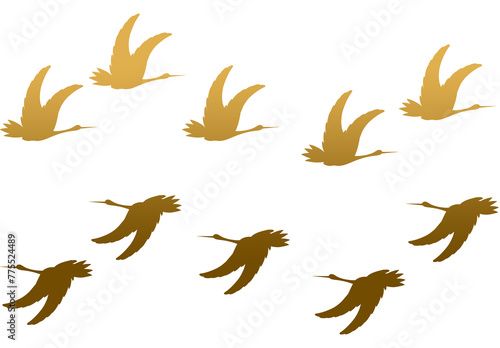 飛翔する鳥の群れ 羽ばたく金色の鳥 パターン 背景パターン 背景