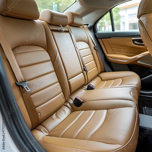 Luxurious brown leather seats in the back of a car © Nadtochiy