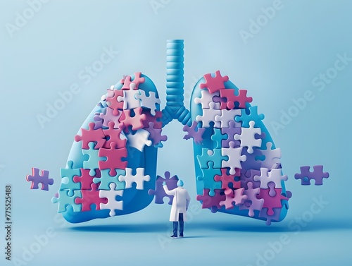 Puzzle Piece Lungs Symbolizing the Complex Challenge of Treating Respiratory Diseases
