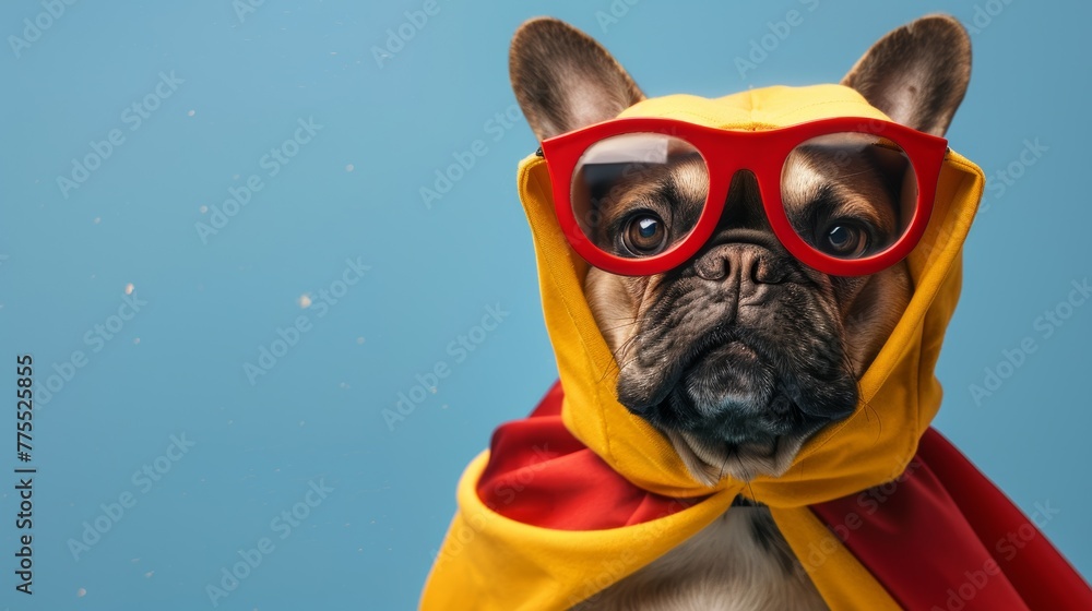 A French Bulldog dressed in a funny costume emphasizing their cuteness with a touch of absurdity A French Bulldog dressed in a funny costume emphasizing their cuteness with a touch of absurdity