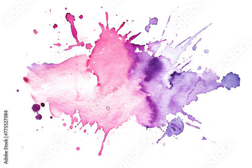 Pink and purple watercolor splatter blot on transparent background. photo
