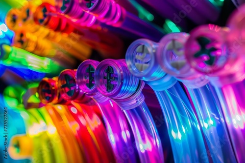 Colored Electric Cables and LED Lights, Optical Fiber, Intense Colors, Technology Background, New Business Trends