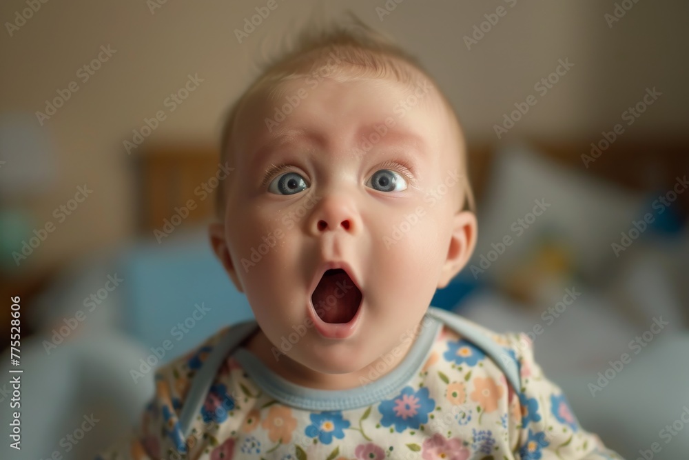 Baby with open mouth and a surprised expression Baby with open mouth and a surprised expression