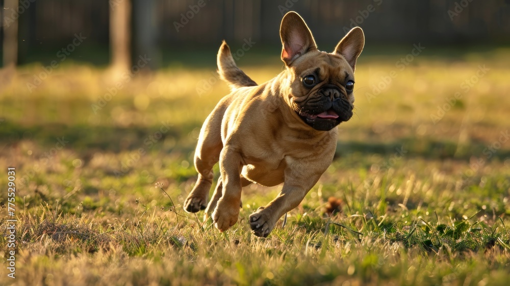 A Frenchie spinning in circles trying to catch its own tail, emphasizing their silly energy