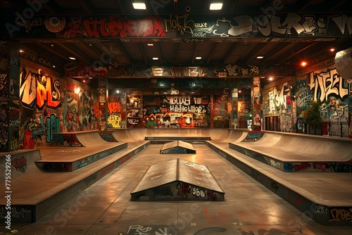 Cutting Edge Indoor Skatepark A Vibrant Hub of Extreme Sports and Graffiti Art