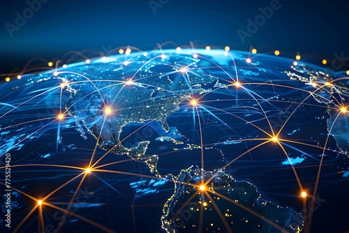 Interconnected Global Network of Outsourcing Hubs with Glowing Nodes and Lines Representing Worldwide Digital Connectivity and