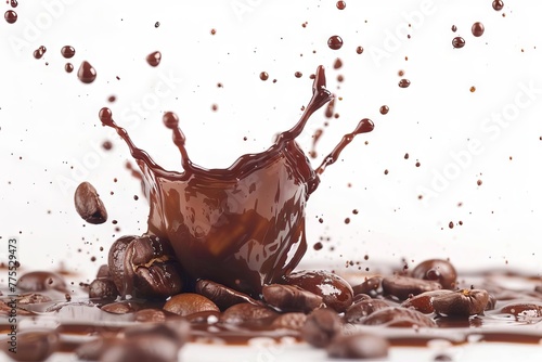 Dynamic coffee bean splash explosion on white background, food and drink concept photo