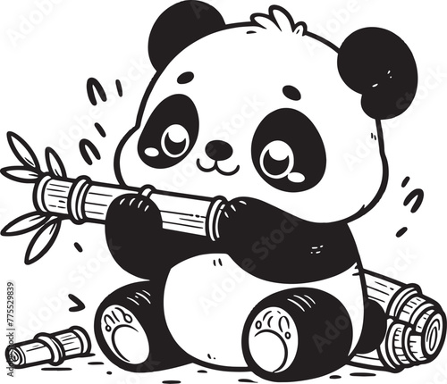 panda with a bamboo vector