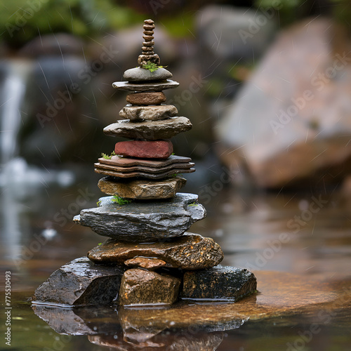 Mini sculpture made from stones in japanese garden