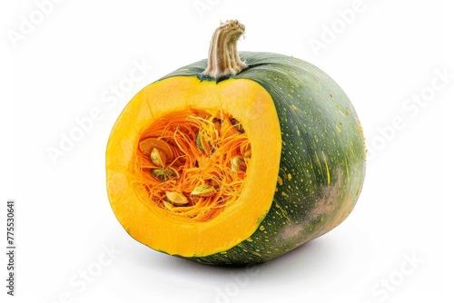 Fresh whole vegetable pumpkin isolated on clean white background, healthy autumn harvest