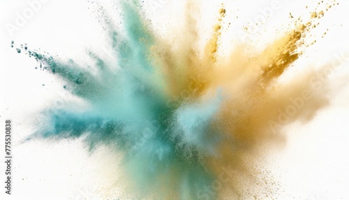 blue powder explosion isolated on white abstract dust explosion on white background freeze motion of green powder splash for holidays and festivals