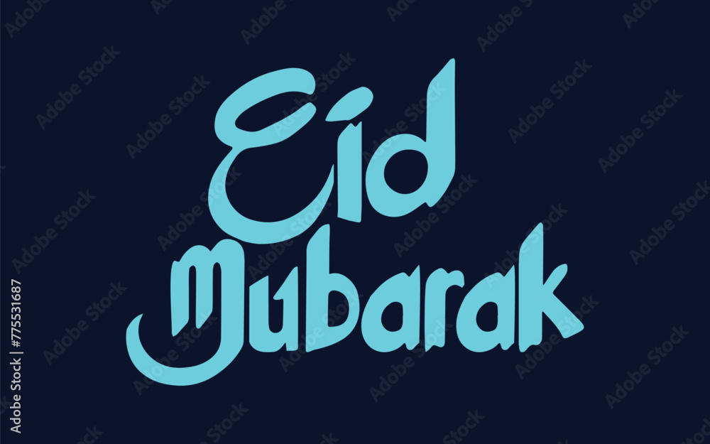 Naklejka premium Eid Mubarak aqua color typography on deep blue background, Vector calligraphy lettering for your design, greeting card, banner and poster