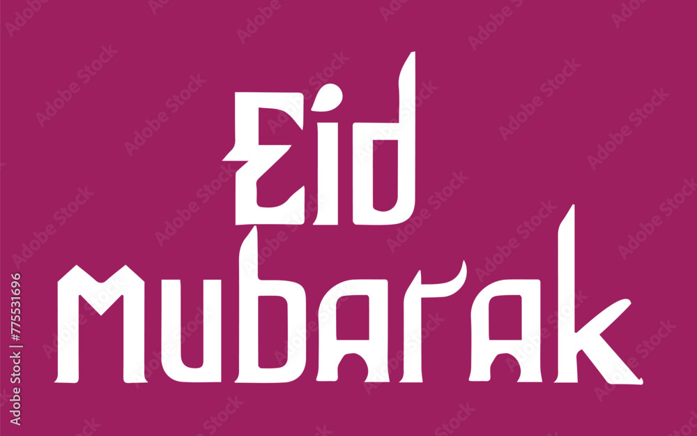eid mubarak lettering typography vector illustration design template, isolated on pink background