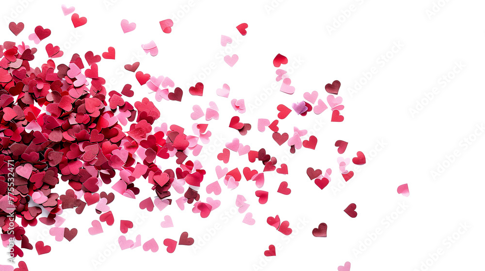 Red, pink flying hearts isolated on white background PNG