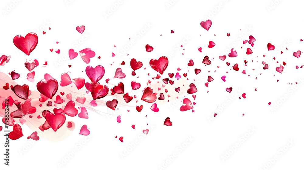 Red, pink flying hearts isolated on white background PNG