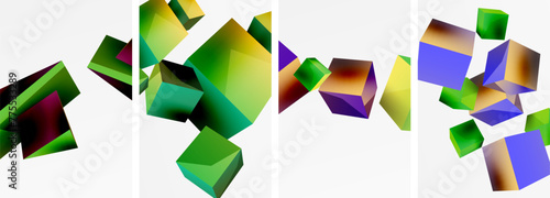 Composition of 3d cubes and other geometric elements background design for wallpaper, business card, cover, poster, banner, brochure, header, website