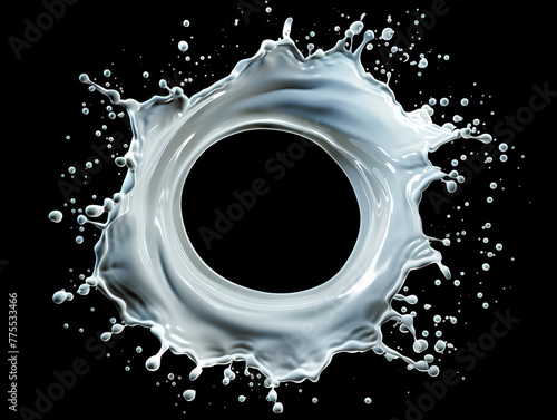  milk splash swirl on black background