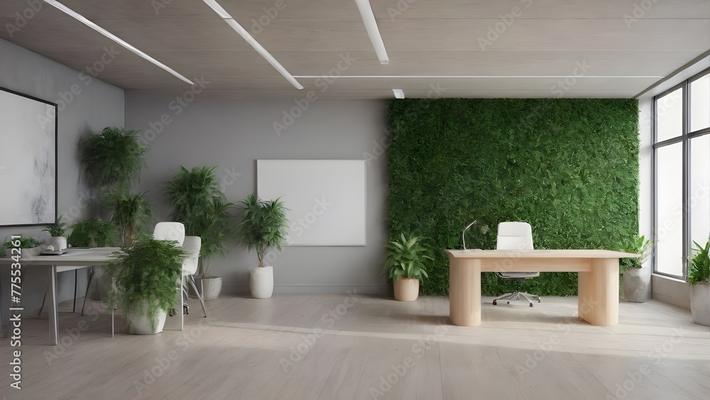 Fototapeta premium empty open space office. Abstract light bokeh at office interior background for design.
