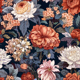 Seamless chintzy florals illustration pattern, flowers fashion, wallpaper design. Generative ai