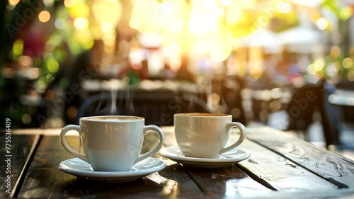 Scene of a cup of coffee on the table animation video looping motion	
