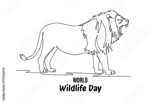 Continuous one line drawing world wildlife day concept. Doodle vector illustration.